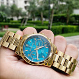 Michael Kors Runway Hunger Stop100 Series Blue Dial Gold Steel Strap Watch for Women - MK5815 Authentic Buy Shop Now