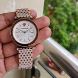 Versace V-Twist White Dial Two Tone Mesh Bracelet Watch for Women - VELS00719 Authentic Buy Shop Now