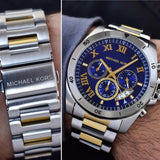 Michael Kors Brecken Chronograph Blue Dial Two Tone Steel Strap Watch For Men - MK8437 Authentic Buy Shop Now