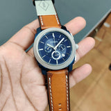 Fossil Machine Chronograph Blue Dial Brown Leather Strap Watch for Men - FS5232 Authentic Buy Shop Now