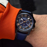 Fossil Grant Chronograph Black Dial Blue Leather Strap Watch for Men - FS5061 Authentic Buy Shop Now