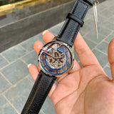 Fossil Townsman Automatic Skeleton Blue Dial Black Leather Strap Watch for Men - ME3200 Authentic Buy Shop Now