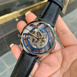 Fossil Townsman Automatic Skeleton Blue Dial Black Leather Strap Watch for Men - ME3200 Authentic Buy Shop Now