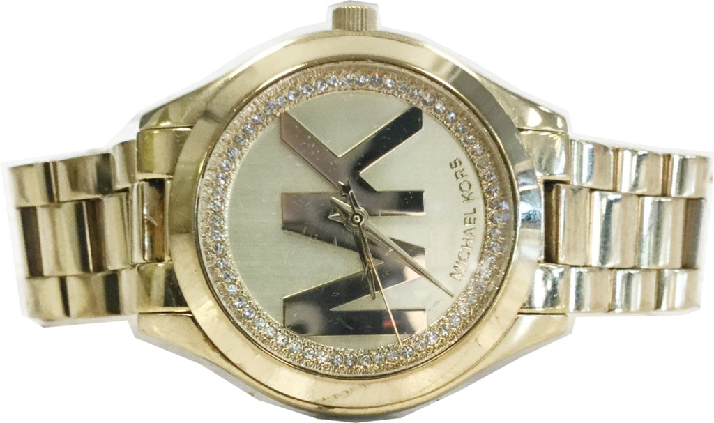 Michael Kors Slim Runway Gold Dial Gold Steel Strap Watch for Women - MK3477 Authentic Buy Shop Now