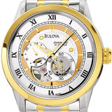 Bulova BVA Skeleton Silver Dial Two Tone Steel Strap Watch for Men - 98A123 Authentic Buy Shop Now