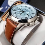 Fossil Grant Chronograph Blue Dial Brown Leather Strap Watch for Men - FS5184 Authentic Buy Shop Now