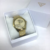 Guess Cubed Analog Gold Dial Gold Steel Strap Watch For Women - GW0606L2 Authentic Buy Shop Now