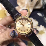 Guess Park Avenue Quartz Gold Dial Black Leather Strap Watch For Women - W0838L1 Authentic Buy Shop Now