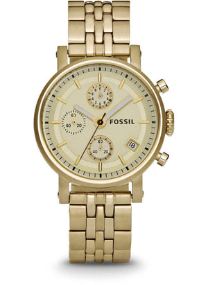 Fossil Boyfriend Chronograph Gold Dial Gold Steel Strap Watch for Women - ES2197 Authentic Buy Shop Now