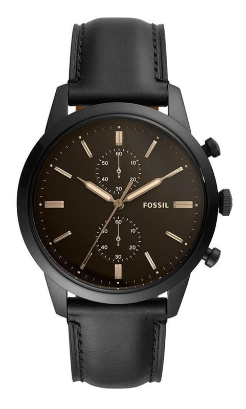 Fossil Goodwin Chronograph Black Dial Black Leather Strap Watch for Men - FS5585 Authentic Buy Shop Now