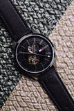 Tommy Hilfiger Spencer Skeleton Black Dial Black Leather Strap Watch for Men - 1791641 Authentic Buy Shop Now