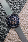 Tommy Hilfiger Spencer Skeleton Black Dial Silver Mesh Bracelet Watch for Men - 1791643 Authentic Buy Shop Now