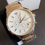 Emporio Armani Renato Chronograph White Dial Gold Steel Strap Watch For Men - AR11332 Authentic Buy Shop Now