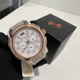 Michael Kors Sidney Chronograph White Dial Beige Leather Strap Watch For Women - MK6949 Authentic Buy Shop Now