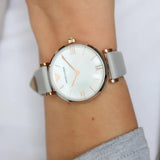 Emporio Armani Gianni T Bar Quartz Mother of Pearl Dial White Leather Strap Watch For Women - AR1965 Authentic Buy Shop Now