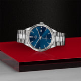 Tudor Style Automatic Diamonds Blue Dial Silver Steel Strap Watch for Men - M12710-0017 Authentic Buy Shop Now