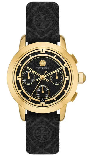 Tory Burch The Tory Chronograph Black Dial Black Leather Strap Watch for Women - TBW1055 Authentic Buy Shop Now