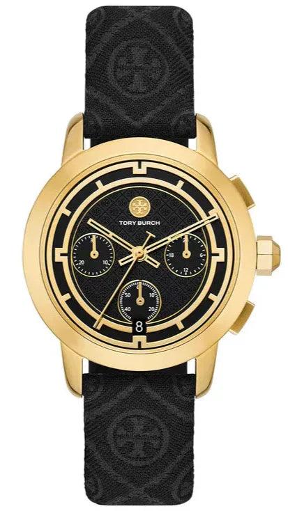 Tory Burch The Tory Chronograph Black Dial Black Leather Strap Watch for Women - TBW1055 Authentic Buy Shop Now