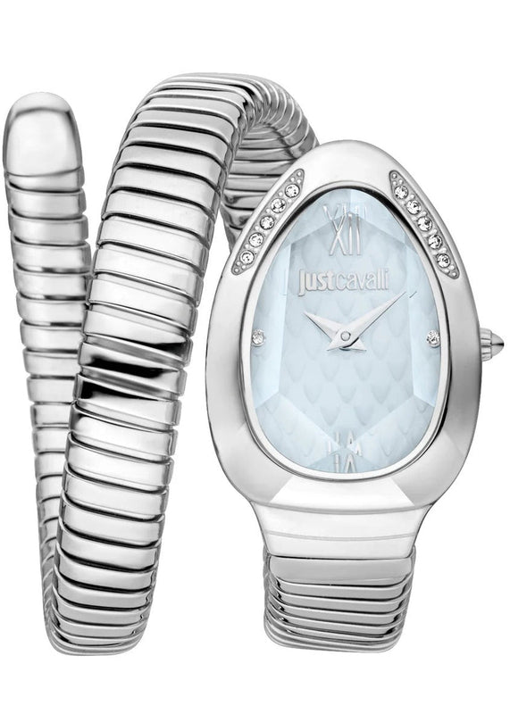 Just Cavalli Serpente Metallica Blue Dial Silver Steel Strap Watch for Women - JC1L223M0015 Authentic Buy Shop Now