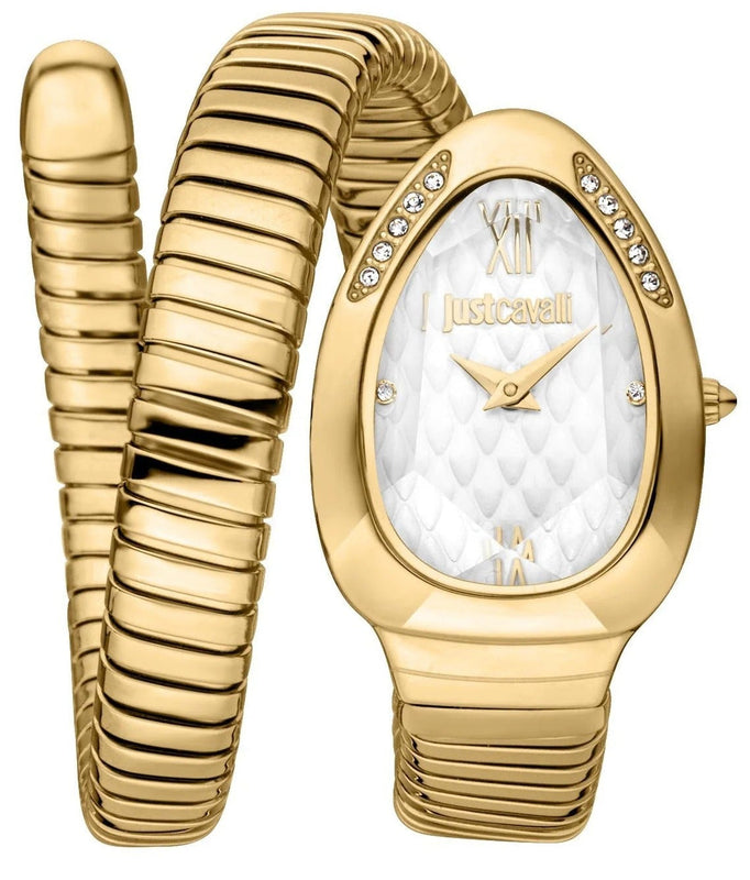 Just Cavalli Serpente Metallica White Dial Gold Steel Strap Watch for Women - JC1L223M0025 Authentic Buy Shop Now