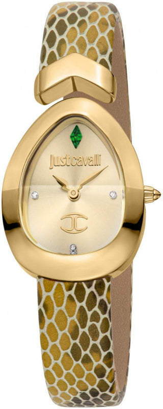 Just Cavalli Diversa Snake Gold Dial Brown Leather Strap Watch for Women - JC1L321L0035 Authentic Buy Shop Now