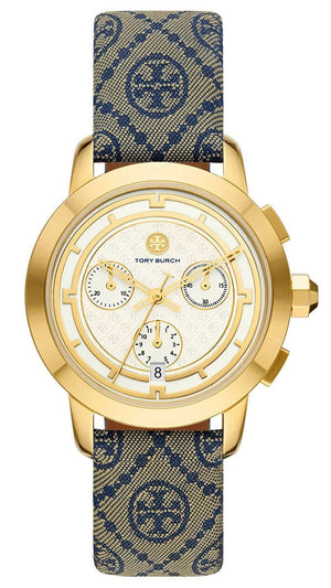 Tory Burch Classic Chronograph White Dial Grey Nylon Strap Watch for Women - TBW1035 Authentic Buy Shop Now