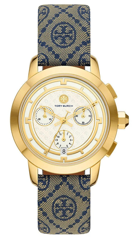 Tory Burch Classic Chronograph White Dial Grey Nylon Strap Watch for Women - TBW1035 Authentic Buy Shop Now