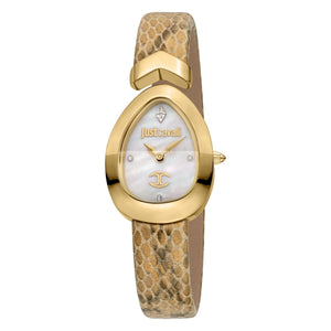 Just Cavalli Diversa Snake Mother of Pearl Dial Brown Leather Strap Watch for Women - JC1L321L0025 Authentic Buy Shop Now
