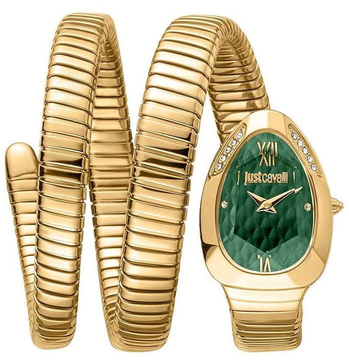 Just Cavalli Serpente Metallica Green Dial Gold Steel Strap Watch for Women - JC1L224M0045 Authentic Buy Shop Now