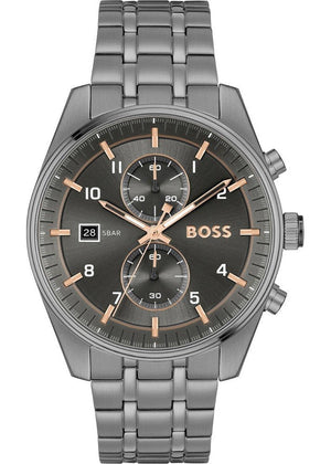 Hugo Boss Skytraveller Chronograph Gunmetal Grey Dial Grey Steel Strap Watch for Men - 1514153 Authentic Buy Shop Now