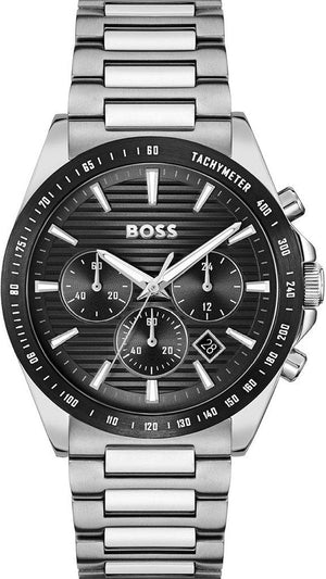 Hugo Boss Strike Chronograph Black Dial Silver Steel Strap Watch for Men - 1514290 Authentic Buy Shop Now