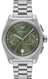 Emporio Armani Federico Chronograph Green Dial Silver Steel Strap Watch for Men - AR11640 Authentic Buy Shop Now