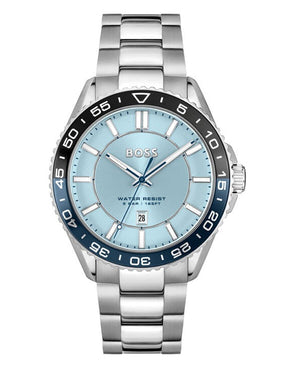 Hugo Boss Runner 3H Light Blue Dial Silver Steel Strap Watch for Men - 1514207 Authentic Buy Shop Now