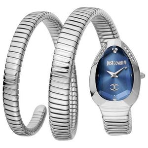 Just Cavalli Serpente Metallica Blue Dial Silver Steel Strap Watch for Women - JC1L209M0025 Authentic Buy Shop Now
