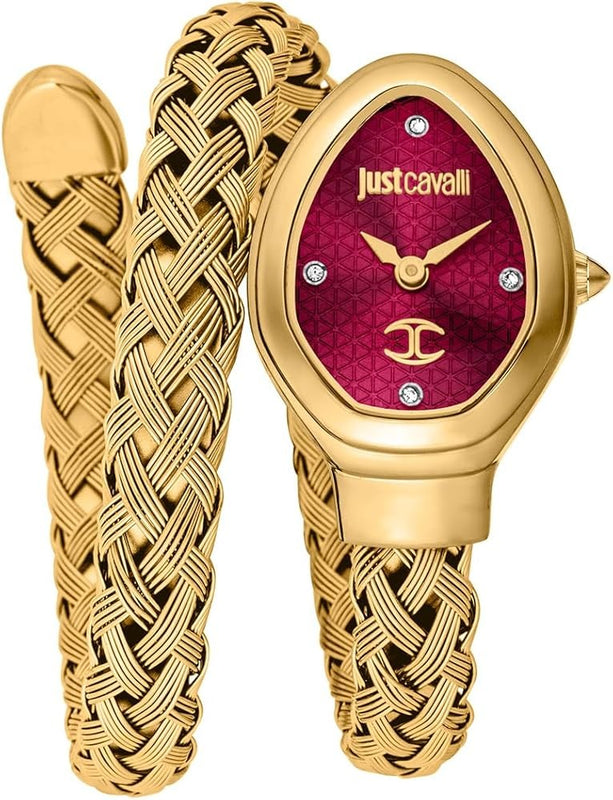 Just Cavalli Novara Red Dial Gold Steel Strap Watch for Women - JC1L264M0035 Authentic Buy Shop Now