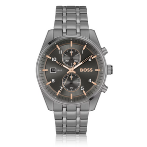 Hugo Boss Skytraveller Chronograph Gunmetal Grey Dial Grey Steel Strap Watch for Men - 1514153 Authentic Buy Shop Now