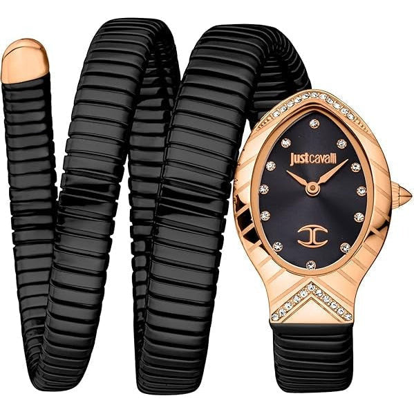 Just Cavalli Classico Lungo Black Dial Black Steel Strap Watch for Women - JC1L248M0085 Authentic Buy Shop Now
