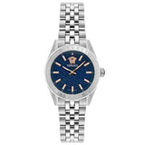 Versace V-Code Analog Blue Dial Silver Steel Strap Watch for Women - VE8I00324 Authentic Buy Shop Now