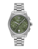 Emporio Armani Federico Chronograph Green Dial Silver Steel Strap Watch for Men - AR11640 Authentic Buy Shop Now