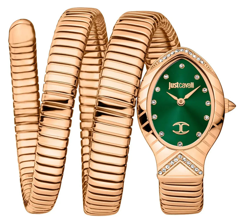 Just Cavalli Classico Lungo Green Dial Rose Gold Steel Strap Watch for Women - JC1L248M0045 Authentic Buy Shop Now
