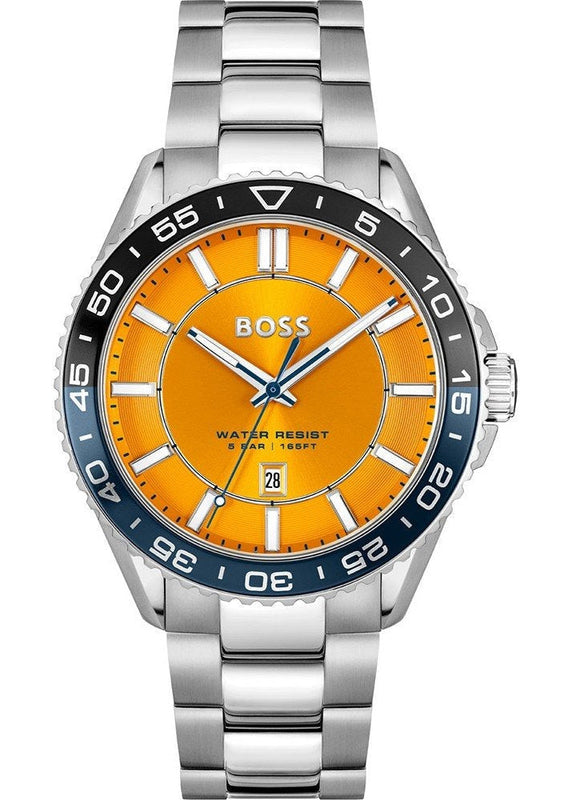 Hugo Boss Runner 3H Orange Dial Silver Steel Strap Watch for Men - 1514206 Authentic Buy Shop Now