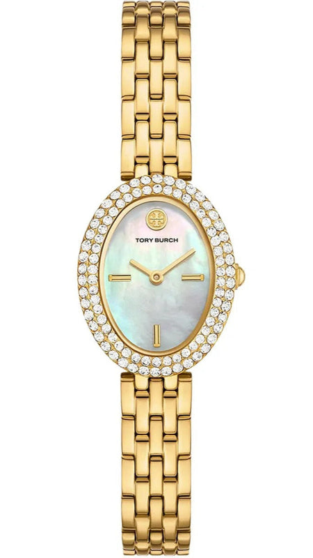 Tory Burch Oval Mother of Pearl Dial Gold Steel Strap Watch for Women - TBW6034 Authentic Buy Shop Now