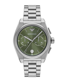 Emporio Armani Federico Chronograph Green Dial Silver Steel Strap Watch for Men - AR11640 Authentic Buy Shop Now