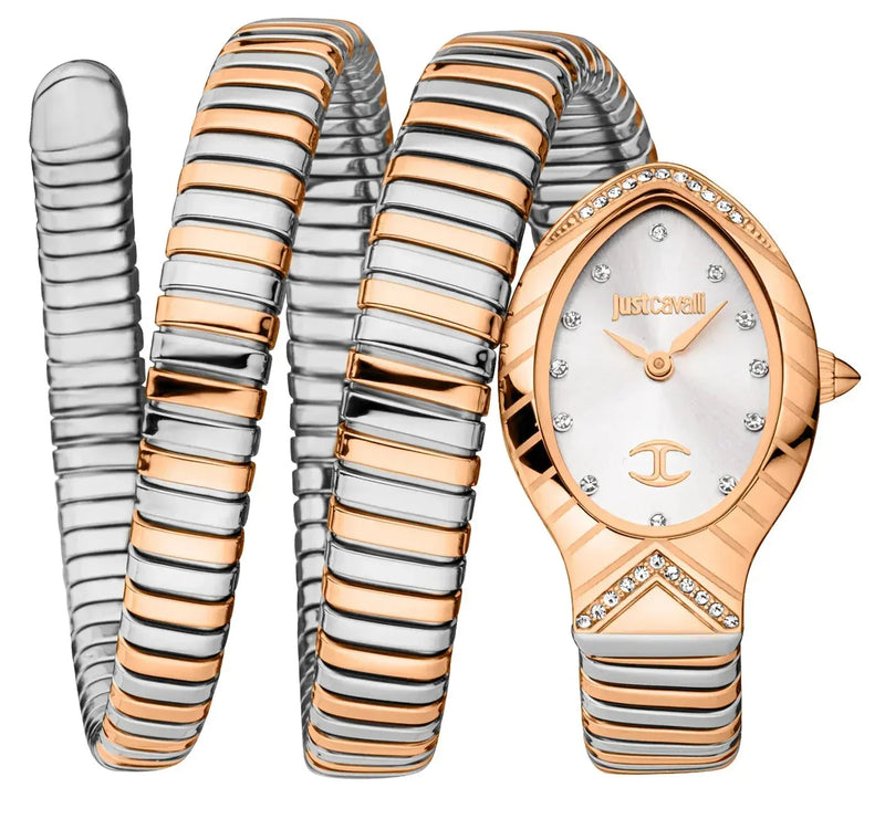 Just Cavalli Classico Lungo White Dial Two Tone Steel Strap Watch for Women - JC1L248M0075 Authentic Buy Shop Now