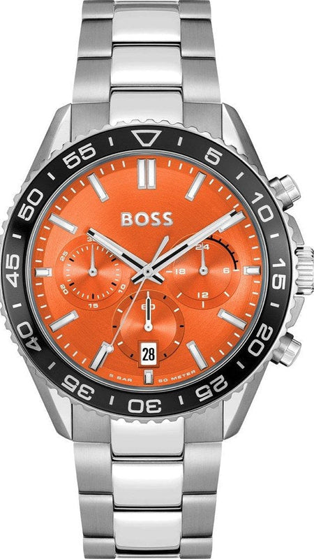 Hugo Boss Runner Chronograph Orange Dial Silver Steel Strap Watch for Men - 1514162 Authentic Buy Shop Now