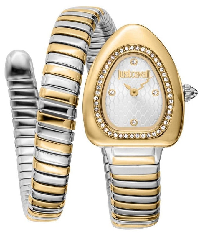Just Cavalli Lady Snake Silver Dial Two Tone Steel Strap Watch for Women - JC1L249M0055 Authentic Buy Shop Now
