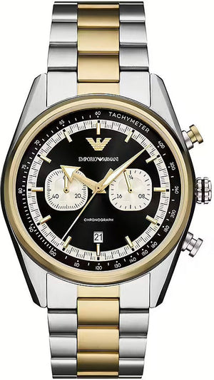 Emporio Armani Racer Chronograph Black Dial Two Tone Steel Strap Watch for Men - AR11678 Authentic Buy Shop Now