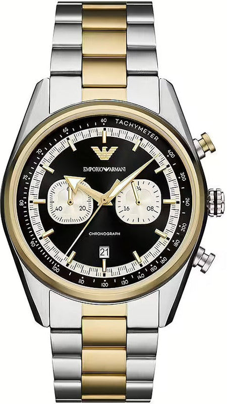 Emporio Armani Racer Chronograph Black Dial Two Tone Steel Strap Watch for Men - AR11678 Authentic Buy Shop Now
