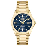 Hugo Boss Strike Blue Dial Gold Steel Strap Watch for Men - 1514172 Authentic Buy Shop Now