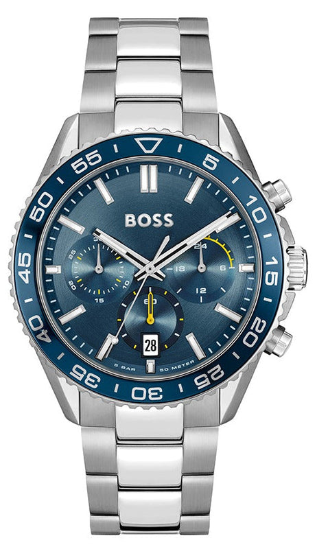 Hugo Boss Runner Chronograph Blue Dial Silver Steel Strap Watch for Men - 1514143 Authentic Buy Shop Now